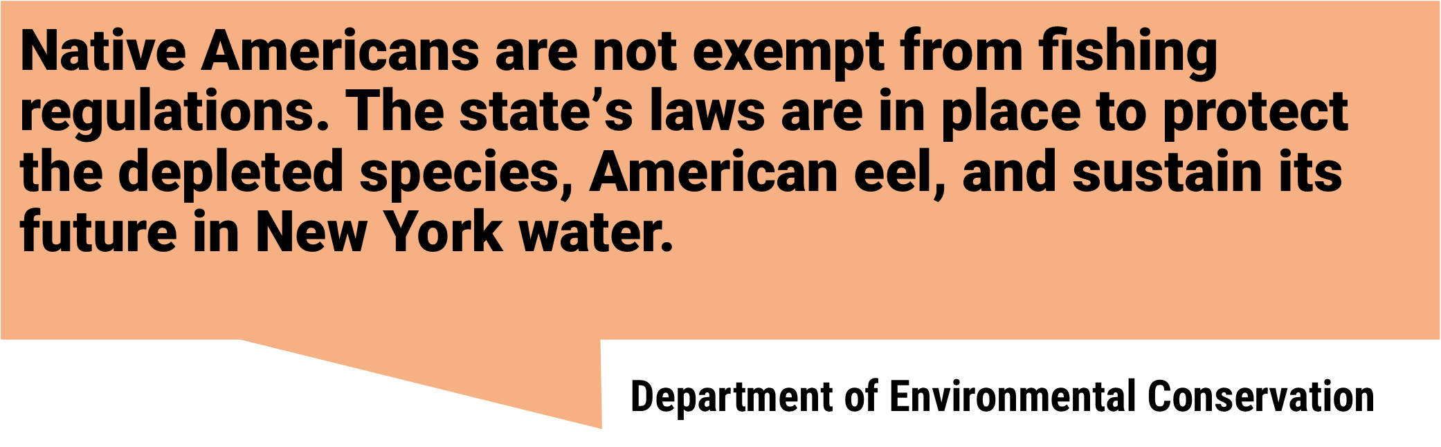 The department of environmental conservation says: Native Americans are not exempt from fishing regulations. The state’s laws are in place to protect the depleted species, American eel, and sustain its future in New York water.