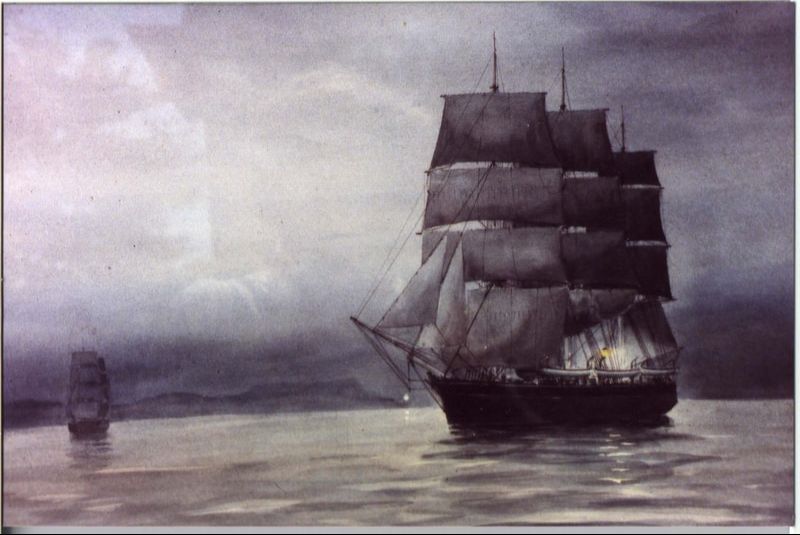 Painting of Tallmadge floating in calm waters